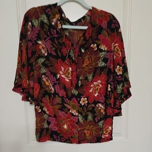 Cynthia Steffe Black and Red Floral Blouse